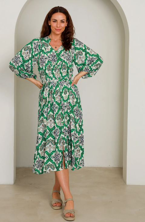 Flora Green Bohemian Midi Dress by Dreamcatcher