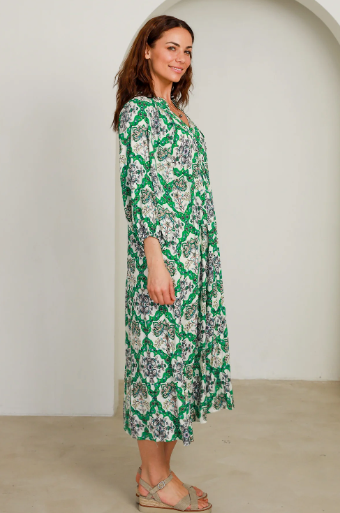 Flora Green Bohemian Midi Dress by Dreamcatcher