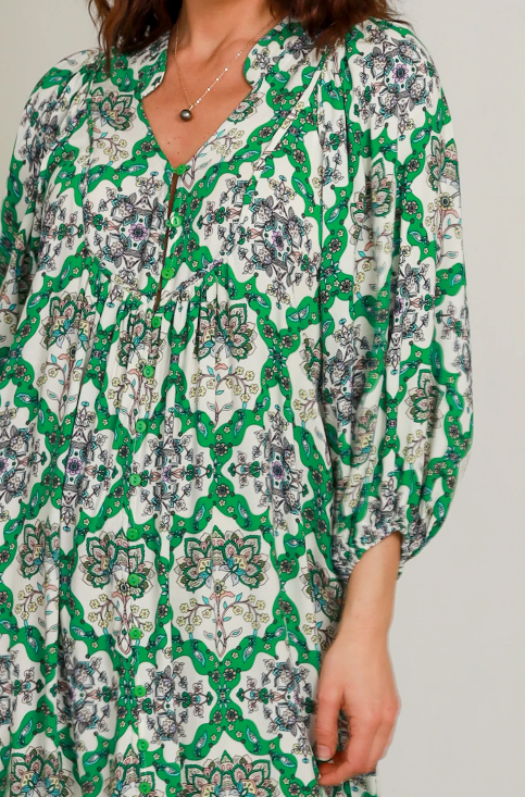 Flora Green Bohemian Midi Dress by Dreamcatcher