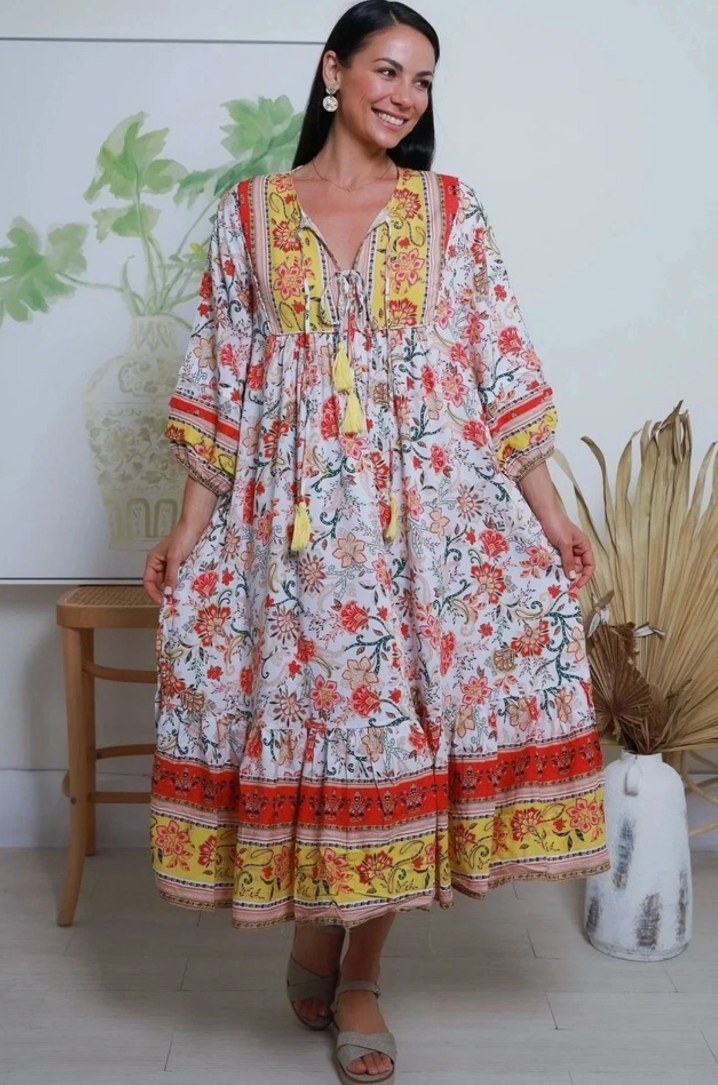 Piper Floral Folk Midi Dress 8