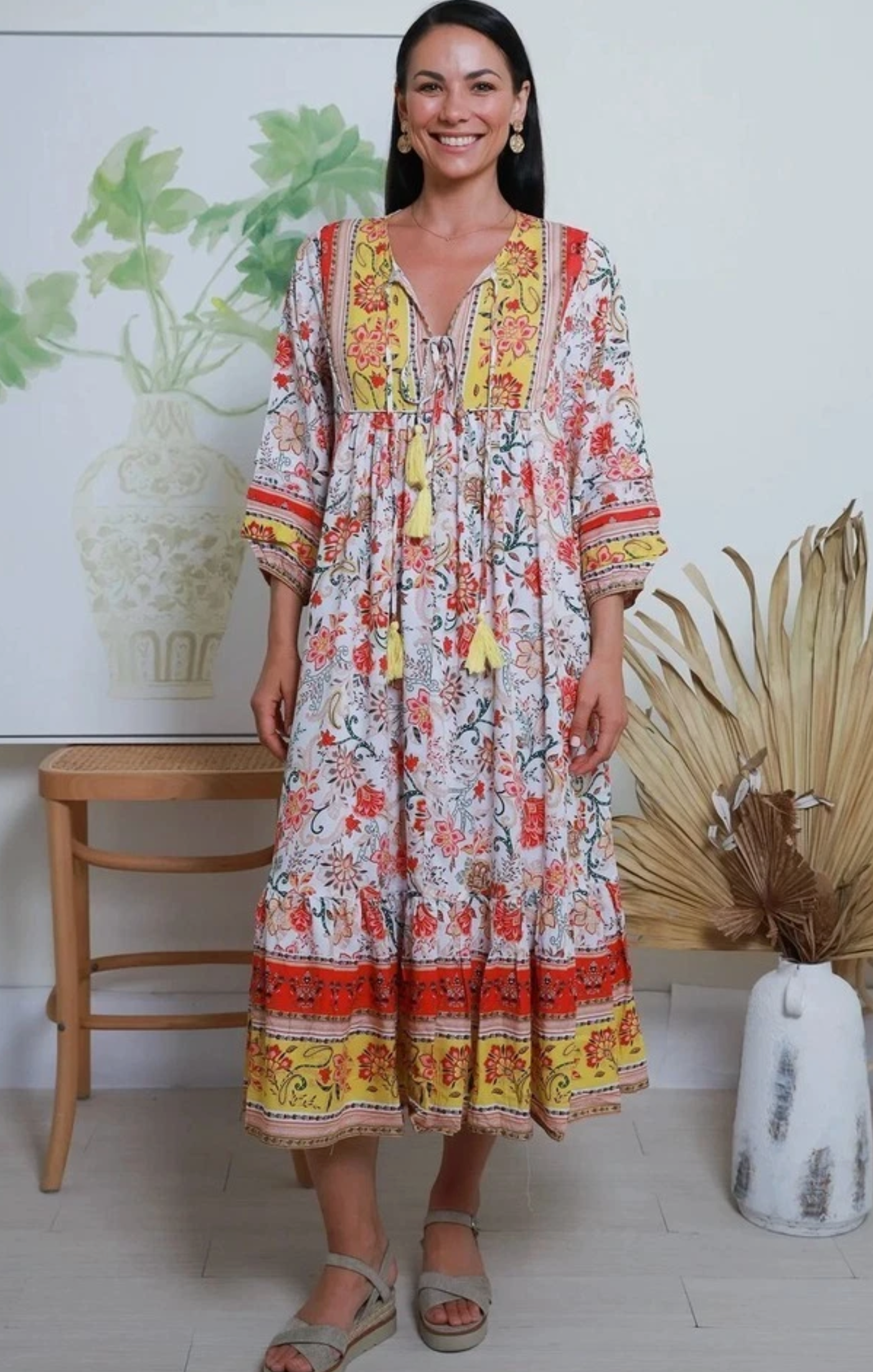 Piper Floral Folk Midi Dress 8