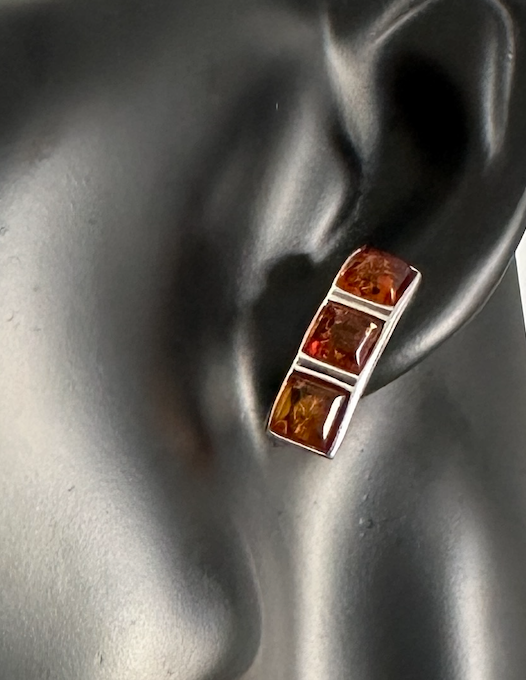 Sterling Silver Amber Bar Earrings