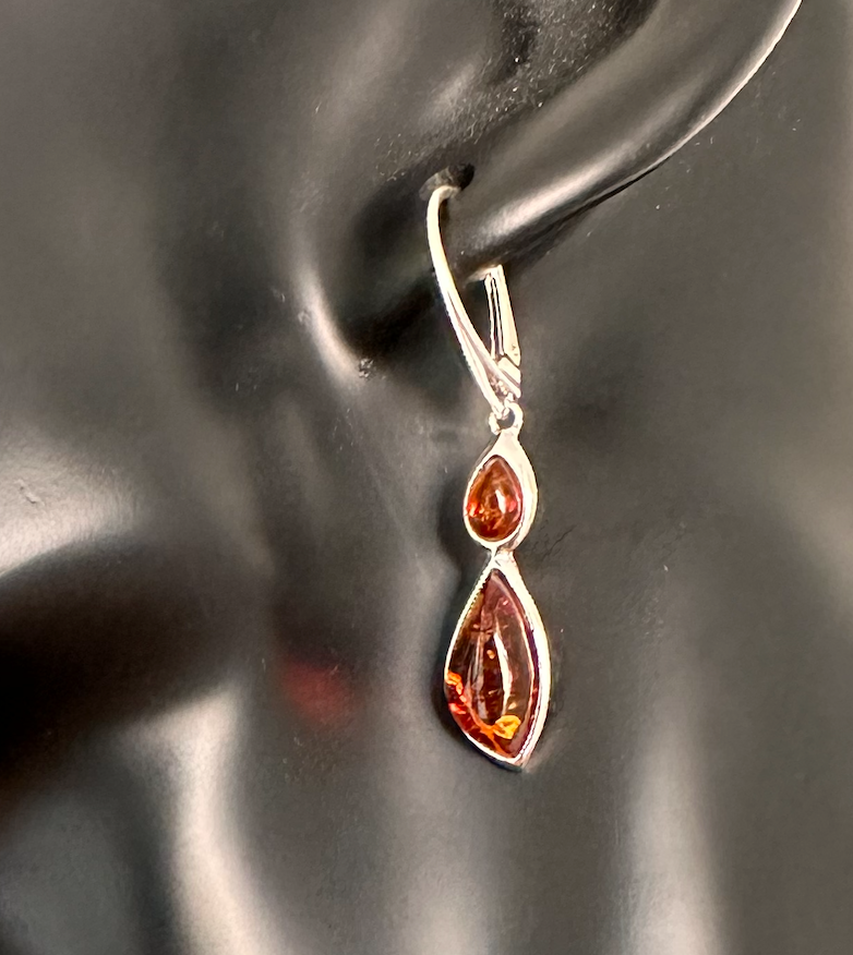Sterling Silver Amber Drop Earrings