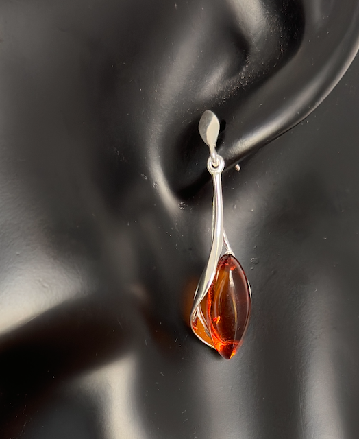 Sterling Silver & Amber Wrap Drop Earrings
