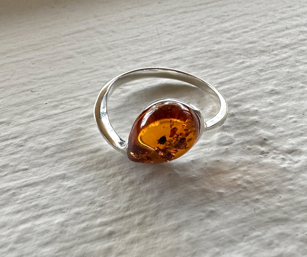 Sterling Silver & Amber Teardrop Ring
