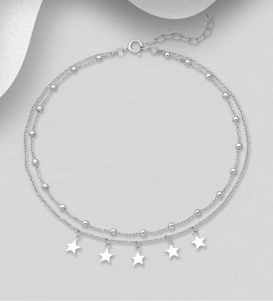 Sterling Silver Star Charm Anklet by Boho Rhapsody