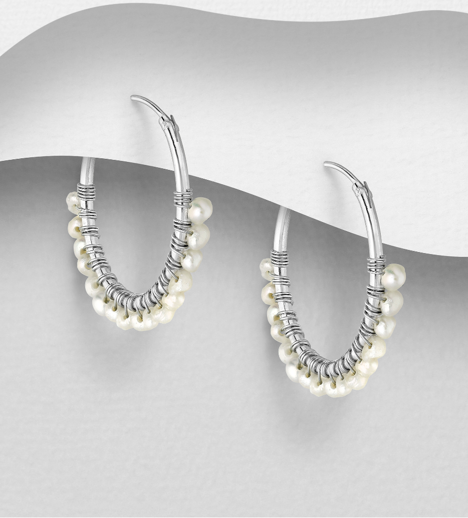 Sterling Silver Hoops with Freshwater Pearls by Boho Rhapsody