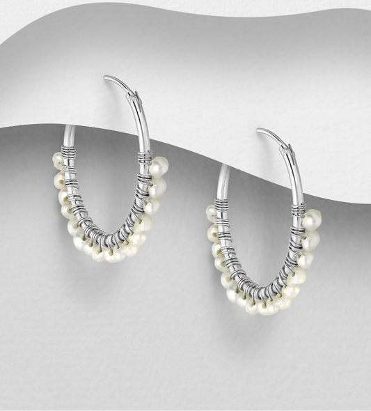 Sterling Silver Hoops with Freshwater Pearls by Boho Rhapsody