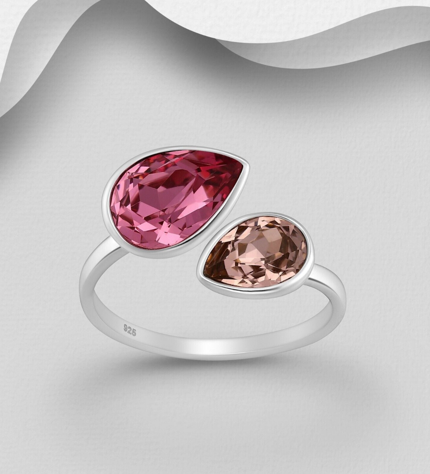Sterling Silver Adjustable Austrian Crystal Ring by Boho Rhapsody