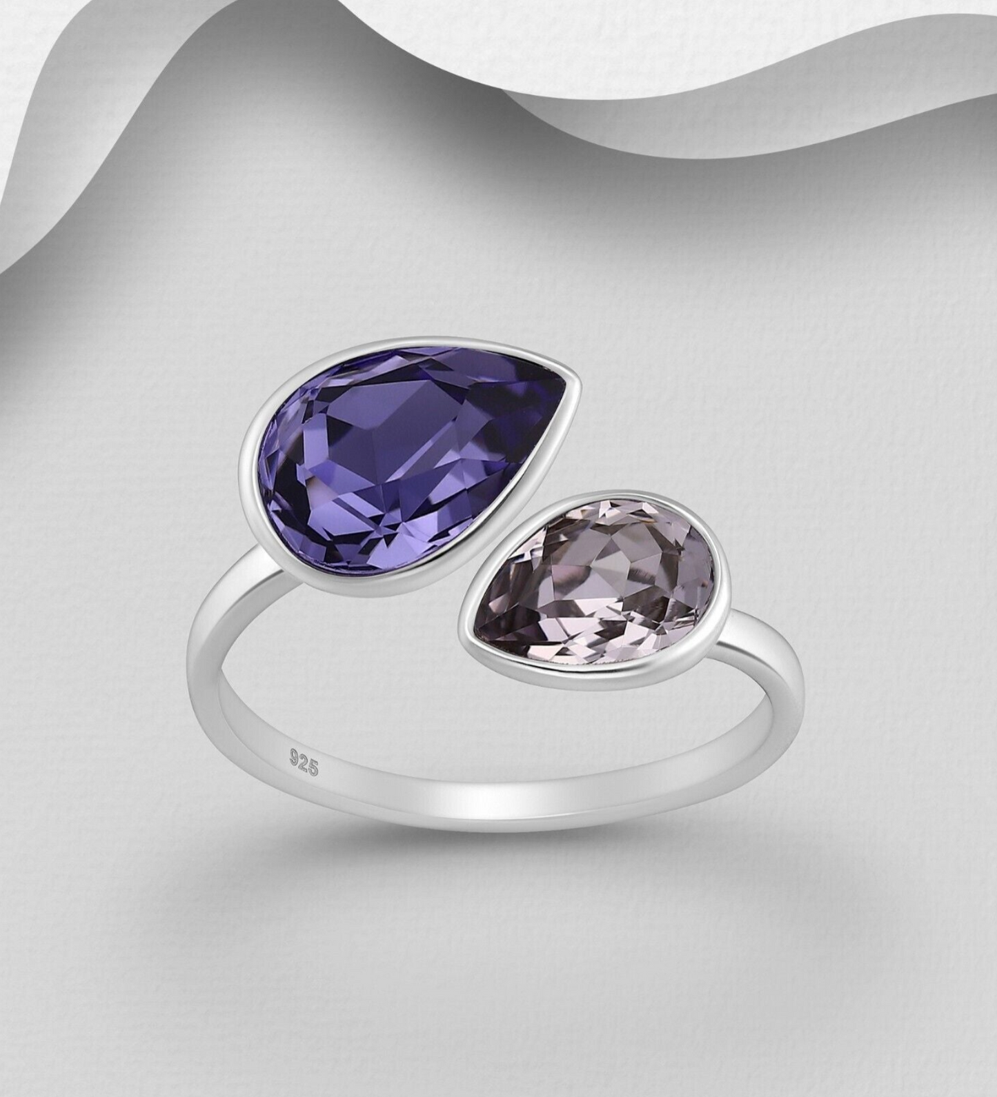 Sterling Silver Adjustable Austrian Crystal Ring by Boho Rhapsody