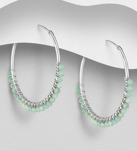 Sterling Silver Amazonite Hoop Earrings by Boho Rhapsody