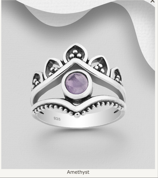 Sterling Silver Chevron Ring with Gemstone by Boho Rhapsody