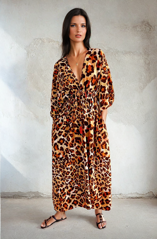 Elke Maxi Dress Rust Leopard by Saucy Ladies Collections