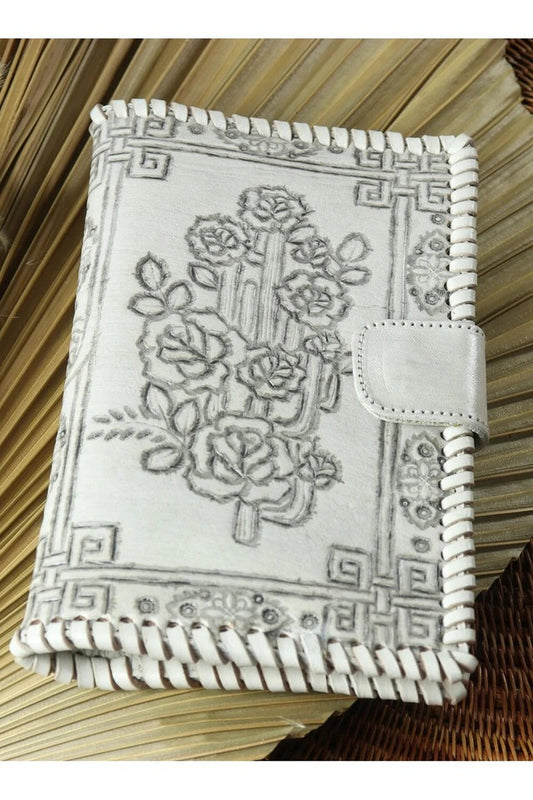 Desert Rose Antique White Hand Tooled Leather Wallet by House of Skye