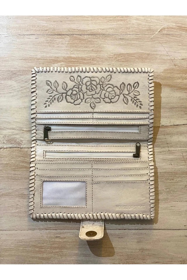Desert Rose Antique White Hand Tooled Leather Wallet by House of Skye