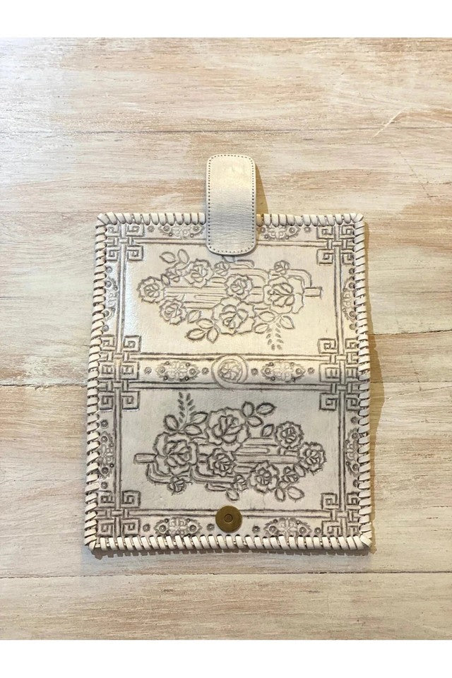 Desert Rose Antique White Hand Tooled Leather Wallet by House of Skye