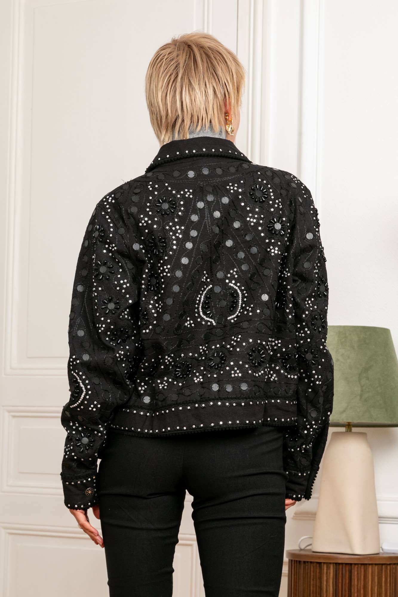 Angelica Embellished Crop Jacket - Black by last queen