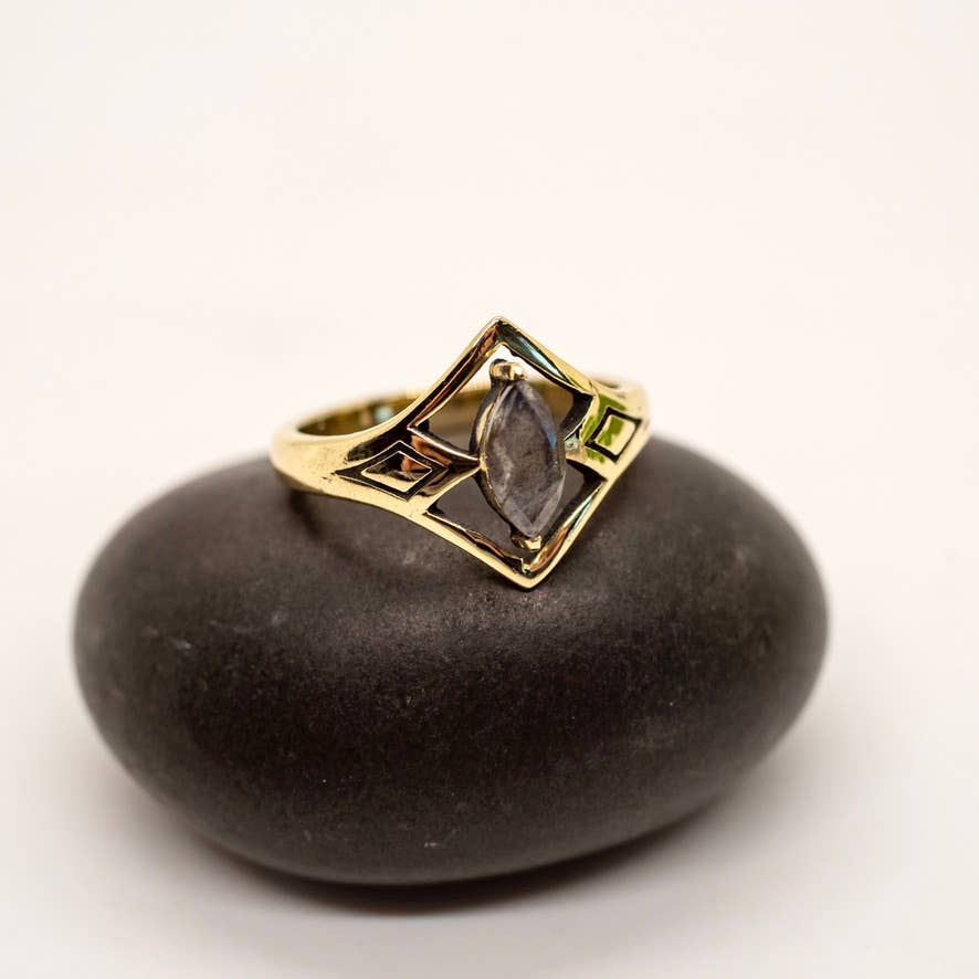 Brass Mystic Labradorite Ring