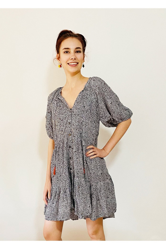 Carly Babydoll Dress - Ditsy Animal Print by Boho Rhapsody