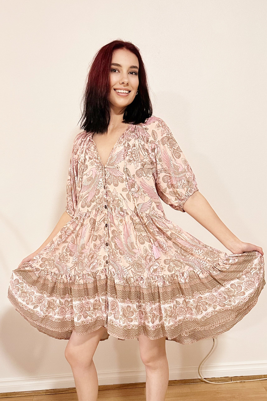 Carly Babydoll Dress - Pink Songbird by Boho Rhapsody