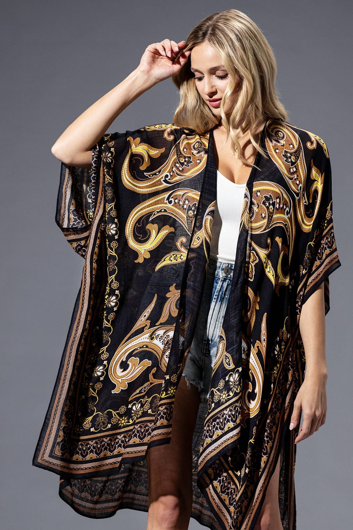 Mandala Print Brown Yellow Multi Kimono by Urbanista