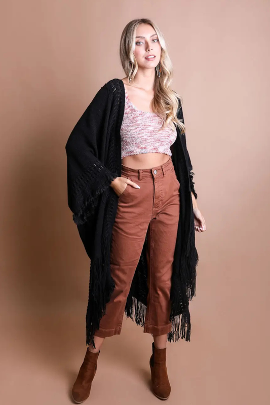 Freyja Bohemian Ruana Wrap - Brown, Black, Grey, Beige