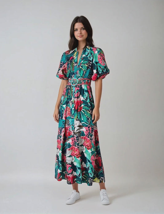 Donatella Leopard Floral Maxi Dress