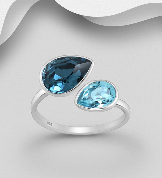 Sterling Silver Adjustable Austrian Crystal Ring by Boho Rhapsody