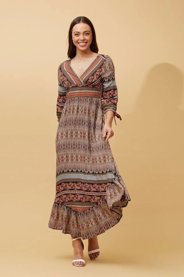 Venus Floral Boho Maxi Dress - Rust