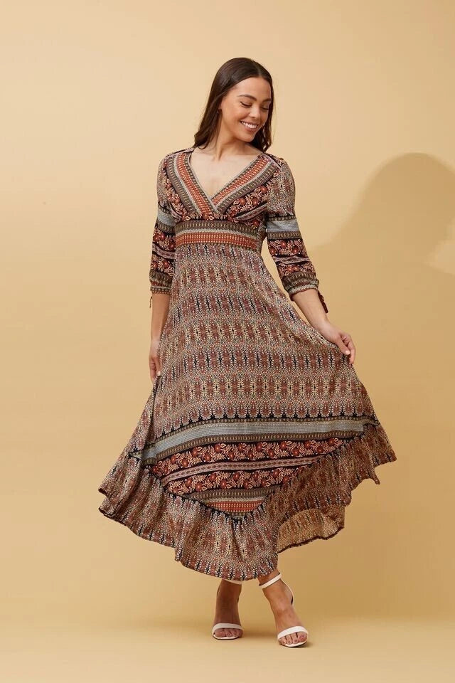 Venus Floral Boho Maxi Dress - Rust