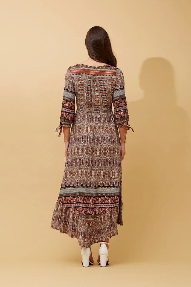 Venus Floral Boho Maxi Dress - Rust