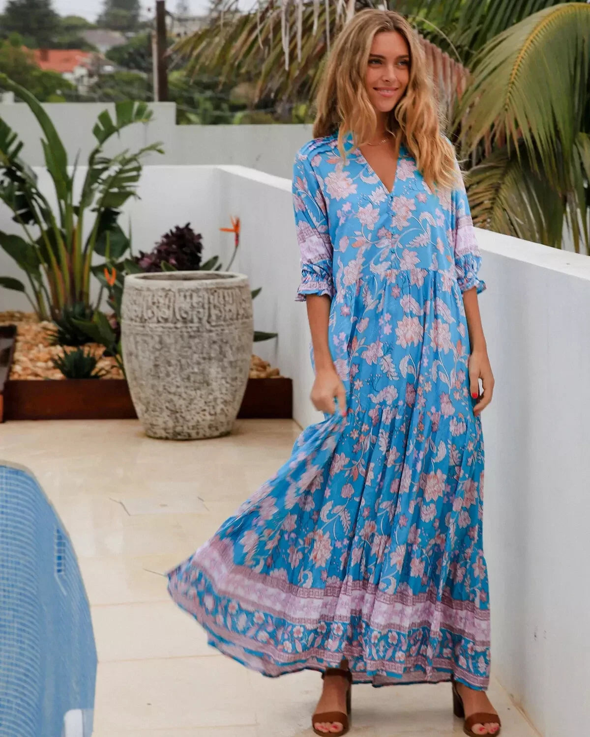 Maeve Blue Bohemian Floral Maxi Dress