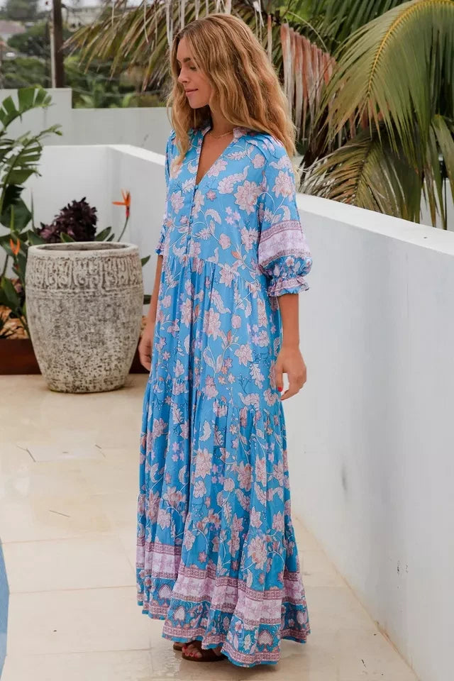 Maeve Blue Bohemian Floral Maxi Dress