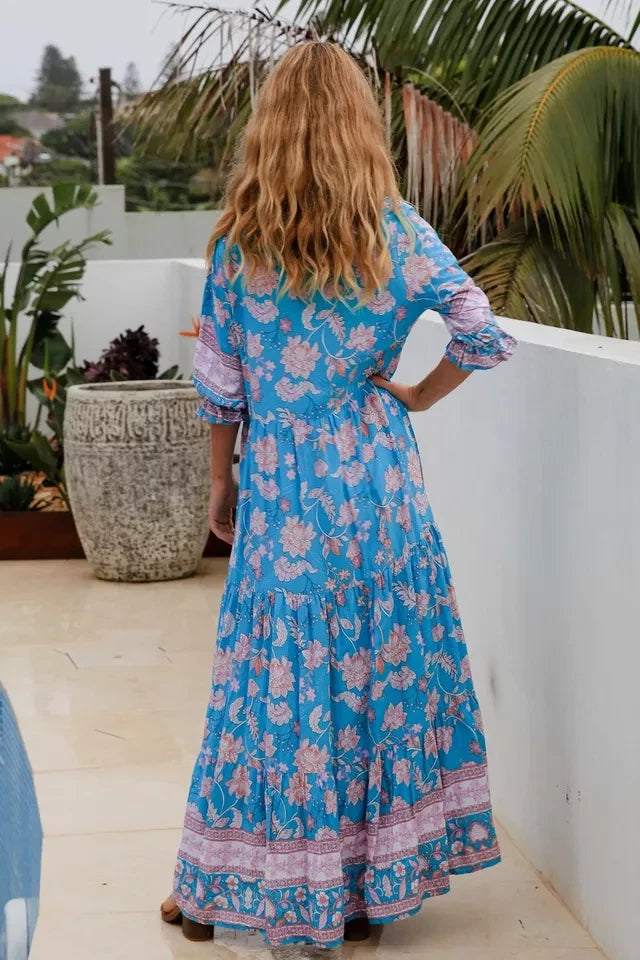 Maeve Blue Bohemian Floral Maxi Dress