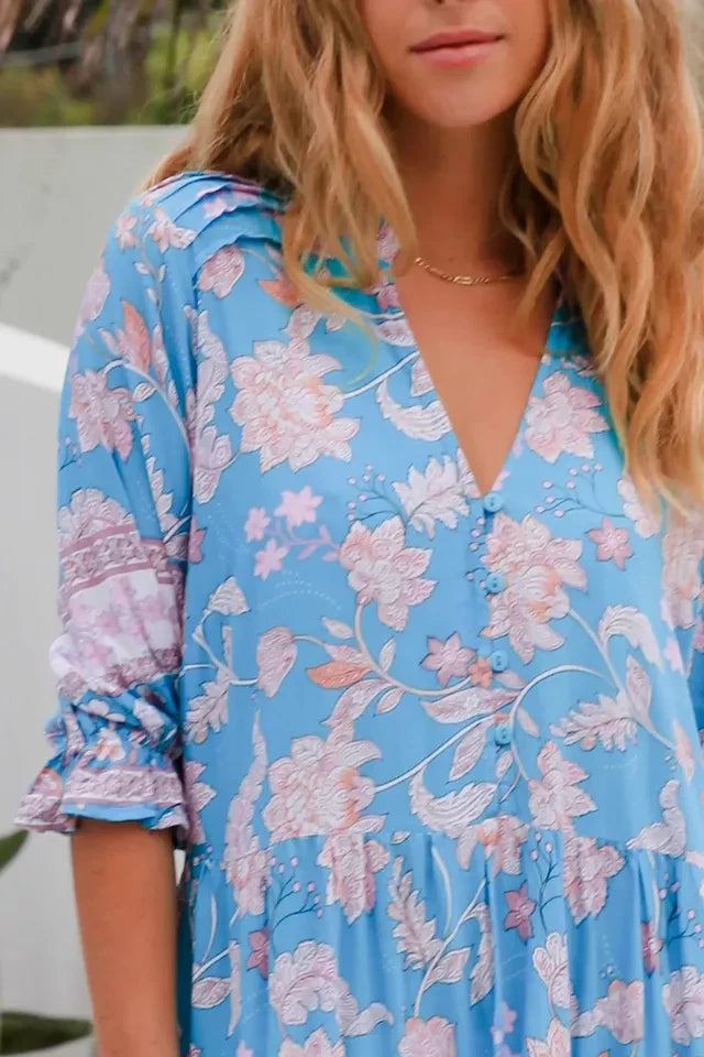 Maeve Blue Bohemian Floral Maxi Dress