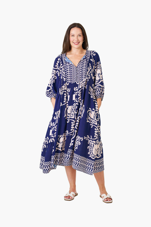 Shreya Blue Midi Dress by Boho Australia