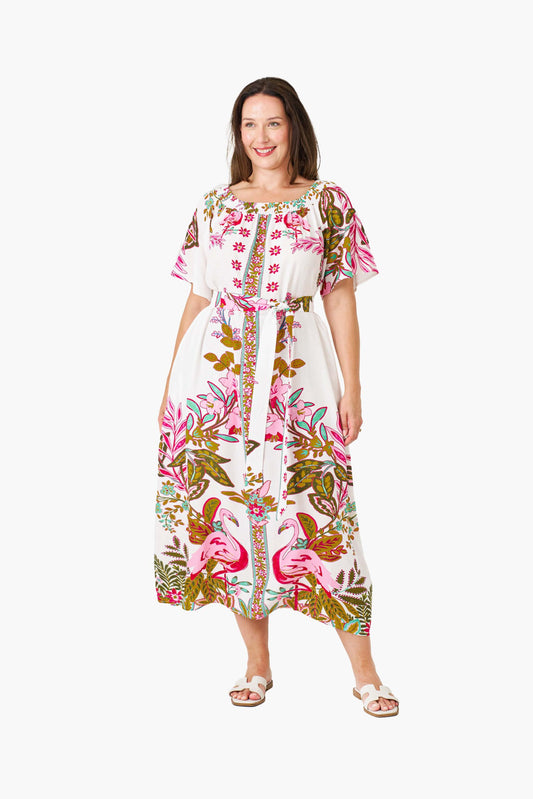 Hailey Flamingo Print Midi Dress by Boho Australia