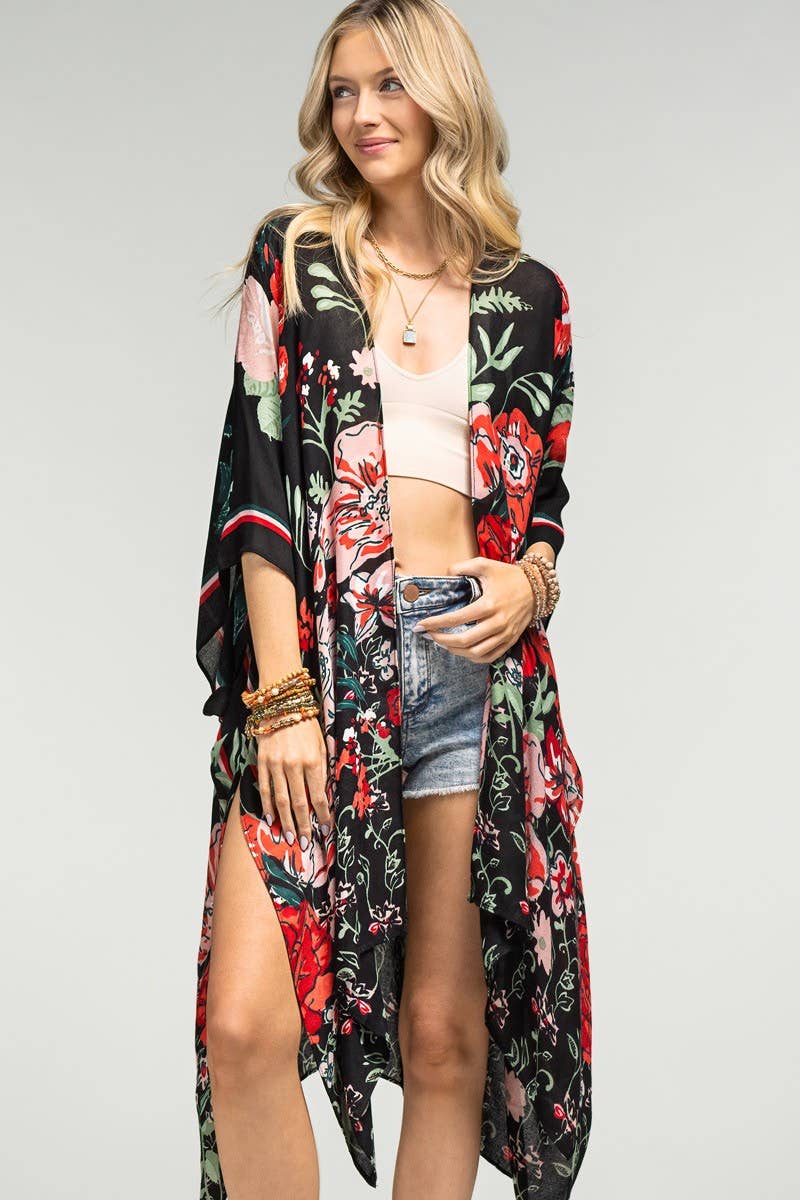 Red Flower Garden Kimono by Urbanista