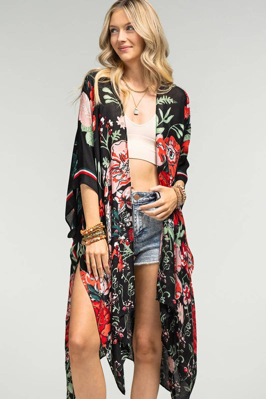 Red Flower Garden Kimono