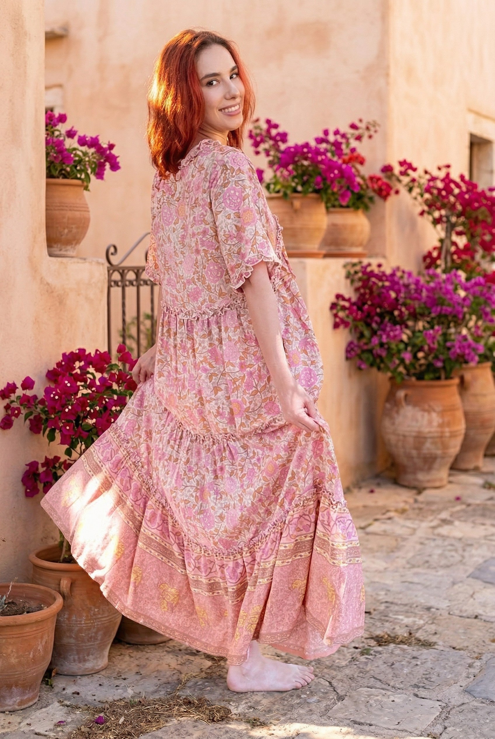 bohemian maxi dress australia Golden Summer Cotton Maxi Dress