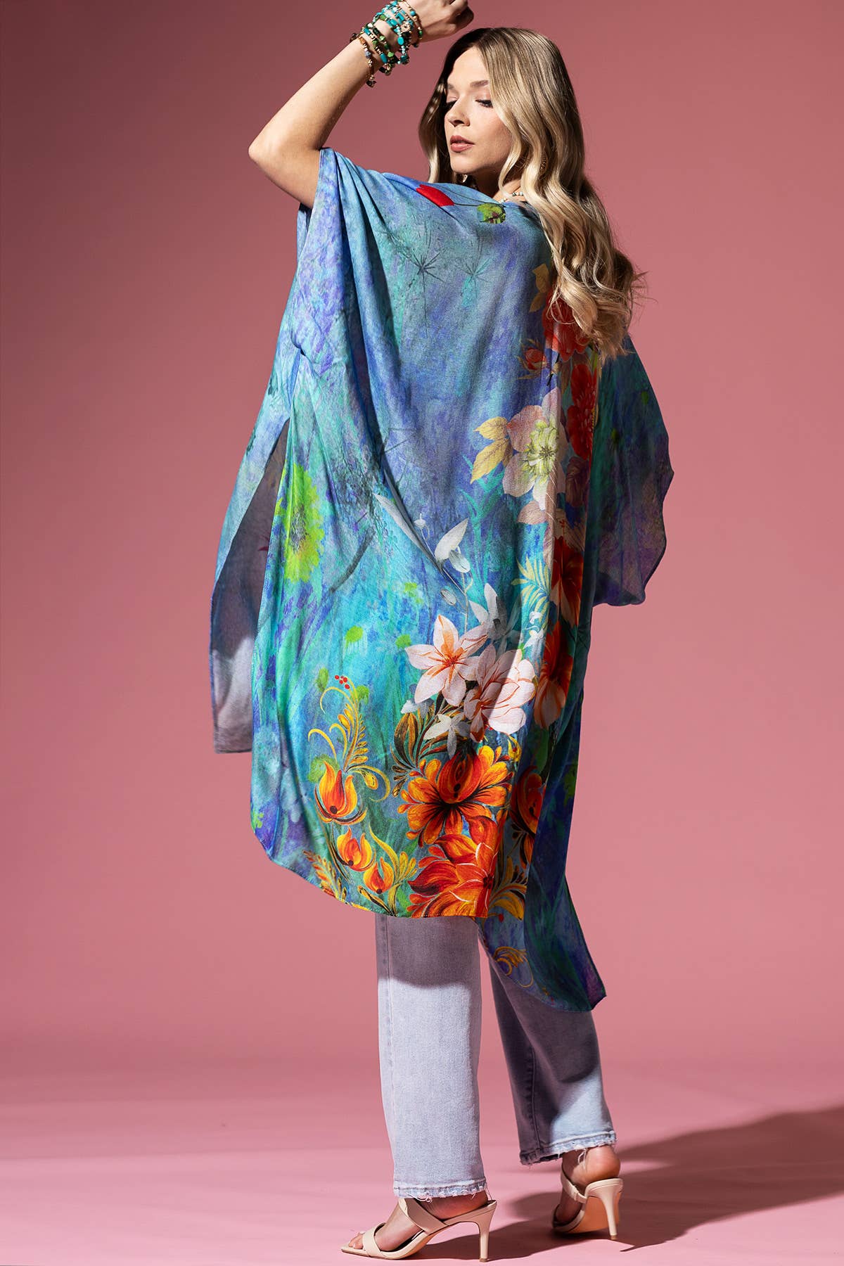 Sharon Rose Print Blue Kimono