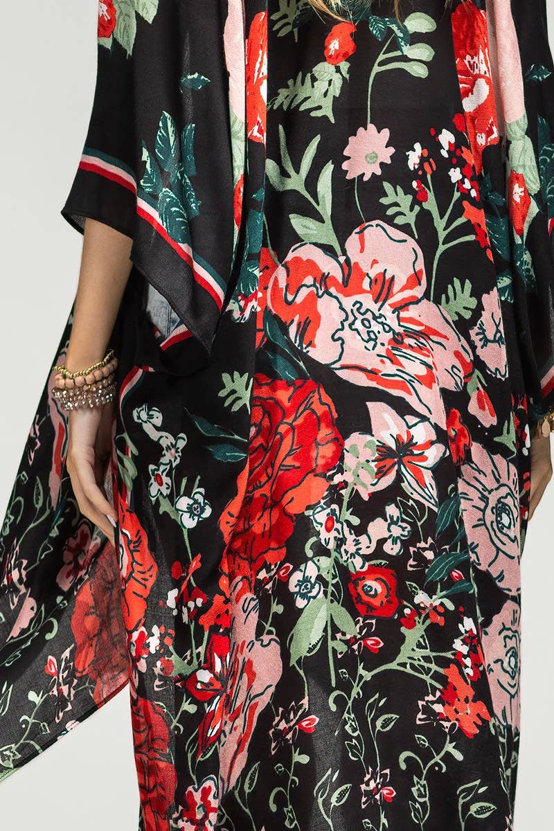 Red Flower Garden Kimono by Urbanista