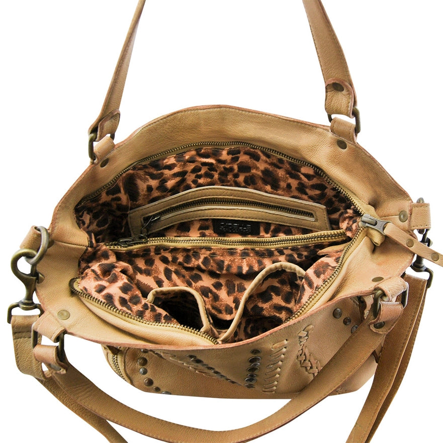 Mila Leather Tote Black, Misty Rose, Camel