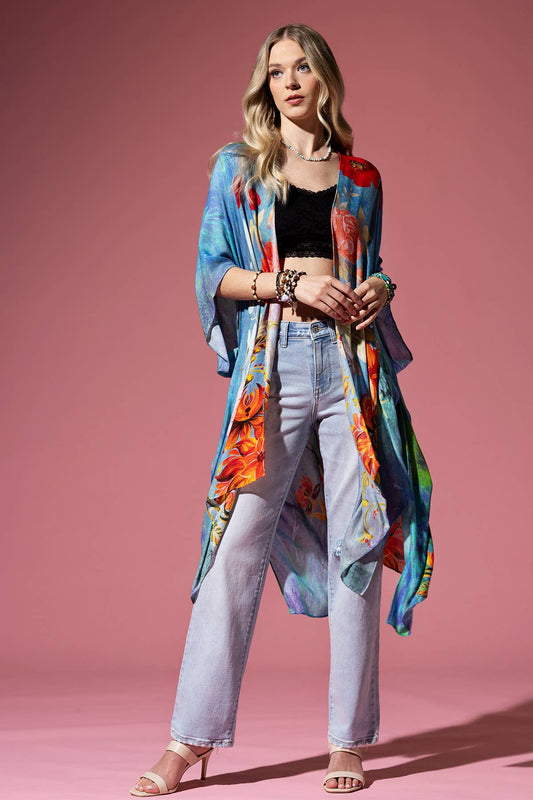Sharon Rose Print Blue Kimono