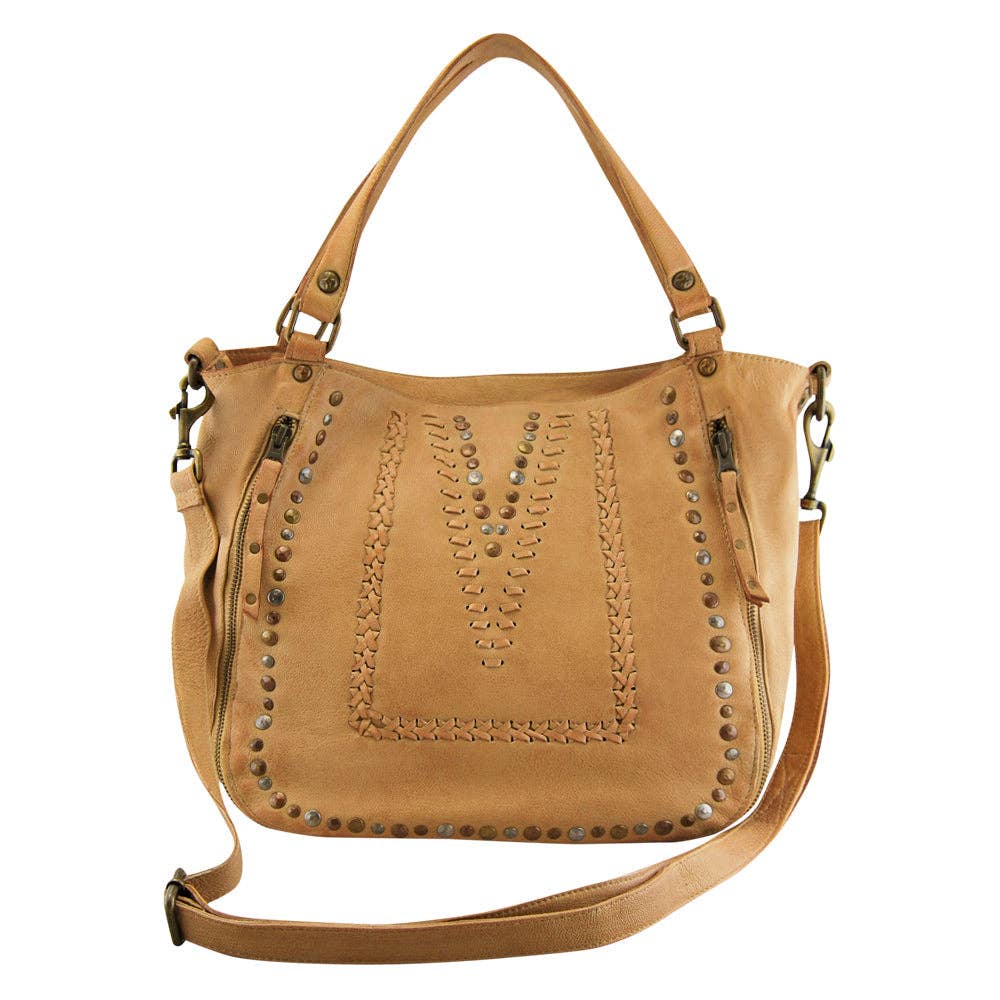 Mila Leather Tote Black, Misty Rose, Camel