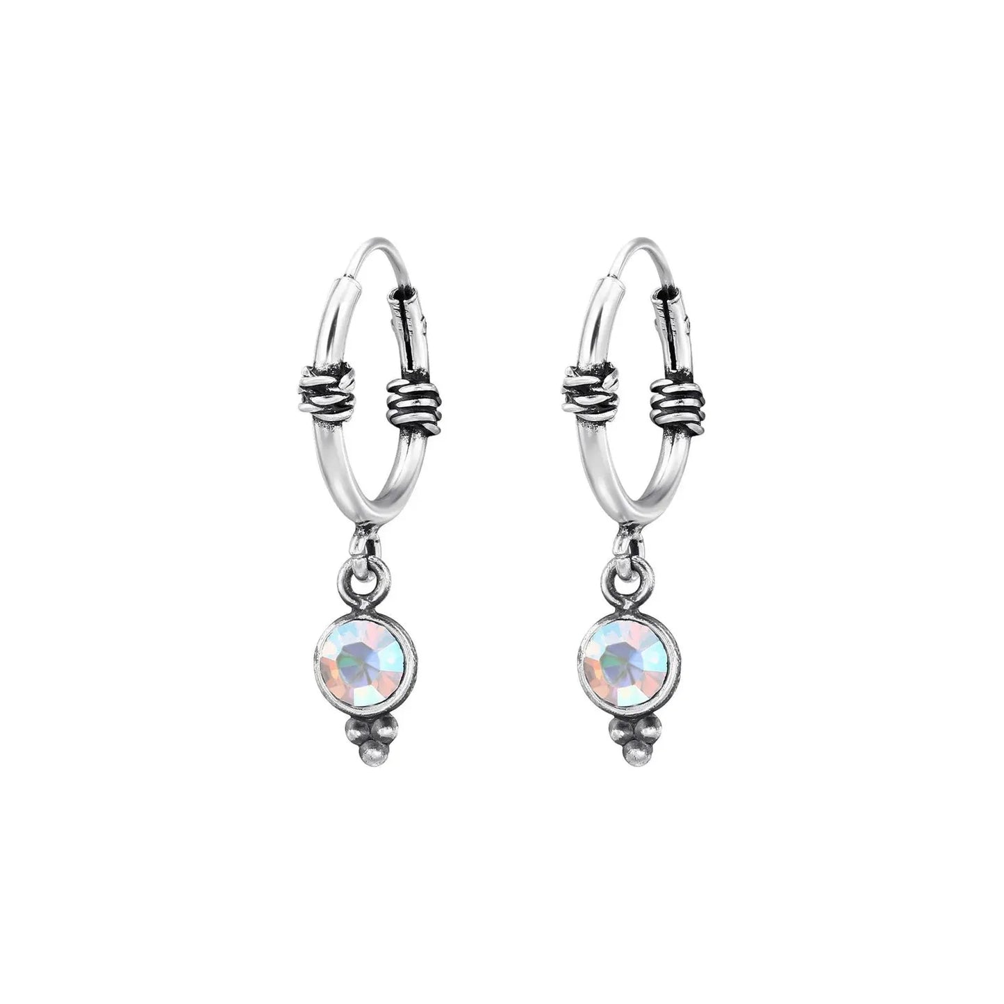 Silver Round Bali Oxidised Huggies Earrings by Nakoa