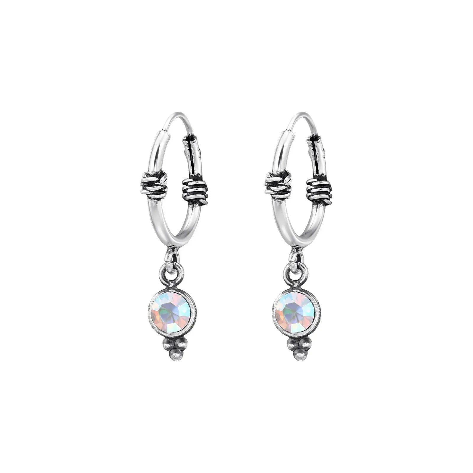 Silver Round Bali Oxidised Huggies Earrings by Nakoa