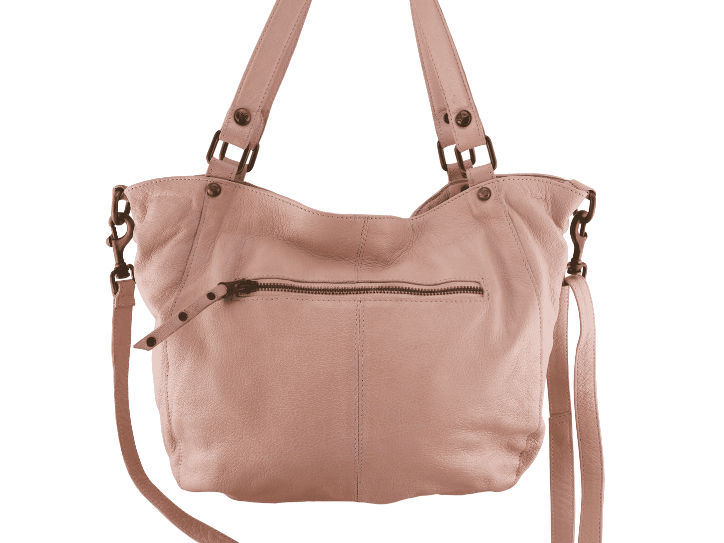 Mila Leather Tote Black, Misty Rose, Camel