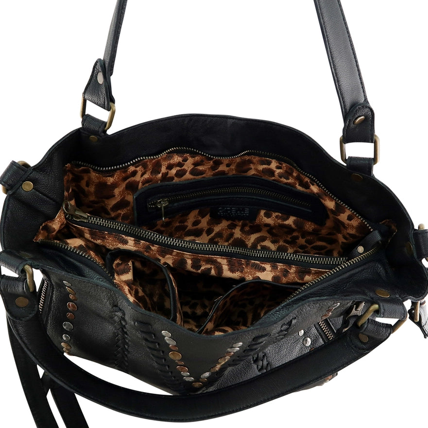 Mila Leather Tote Black, Misty Rose, Camel
