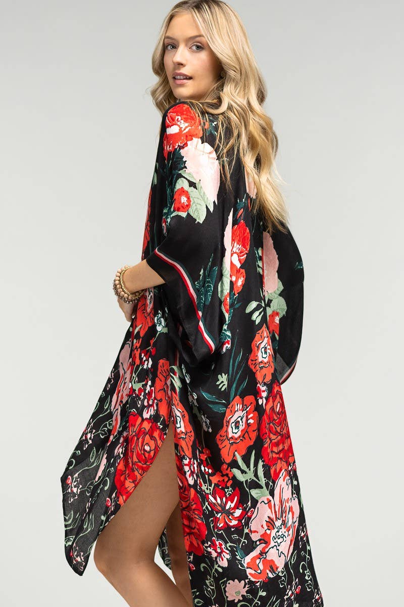 Red Flower Garden Kimono by Urbanista